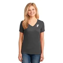 Ladies Child Care 5.4-oz 100% Cotton V-Neck T-Shirt - Y Logo & Staff Back Print