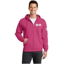 Adult Hooded Full Zip Sweat Shirt- PINK Ribbon Print w/ Y Logo Selection